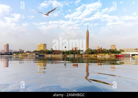 The Nile in Cairo, view on the TV Tower, Egypt Stock Photo