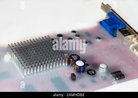 Video card computer flooded by white colored water Stock Photo
