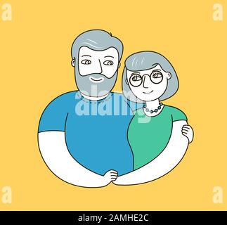 Happy seniors hugging holding hands. Love vector illustration Stock Vector