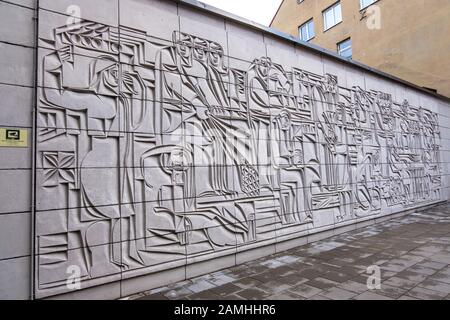Vilnius, Lithuania - December 16, 2019: Soviet-era art on Vilnius street Stock Photo