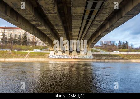 Vilnius, Lithuania - December 16, 2019: Bridge at Neris River in Vilnius Lithuania Stock Photo