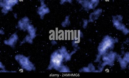 Black space background with stars and blue clouds