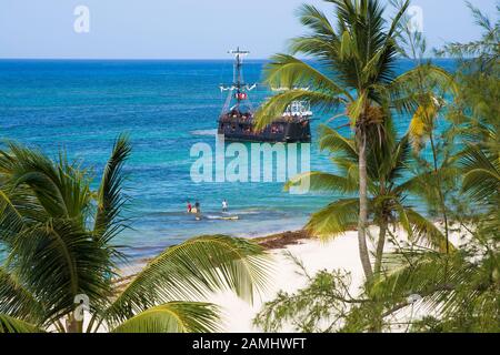 Pirate ship on the coast of Caribbean island, Punta Cana, Dominican Republic Stock Photo