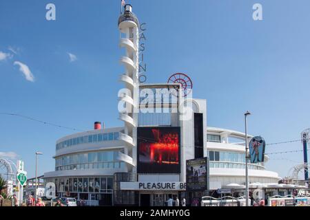 Art Deco Casino Building Pleasure Beach, Ocean Boulevard, Promenade, Blackpool, Lancashire, England, United Kingdom Stock Photo