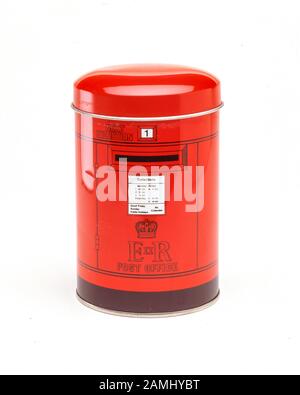 Souvenir red British pillar box tin, West End, City of Westminster, Greater London, England, United Kingdom Stock Photo