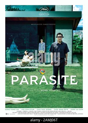 Parasite [Gisaengchung ] (2019) directed by Bong Joon Ho and starring Kang-ho Song, Sun-kyun Lee and Yeo-jeong Jo. A poor family ingratiates itself with a wealthy family leads to unexpected results in this clever South Korean thriller. Stock Photo