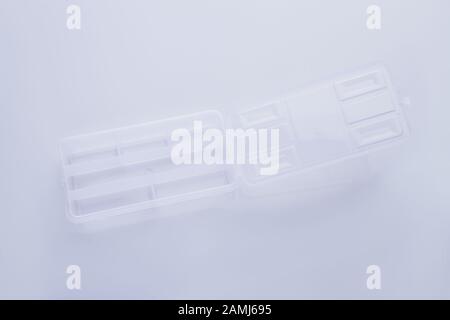 Opened separated transparent container. Stock Photo