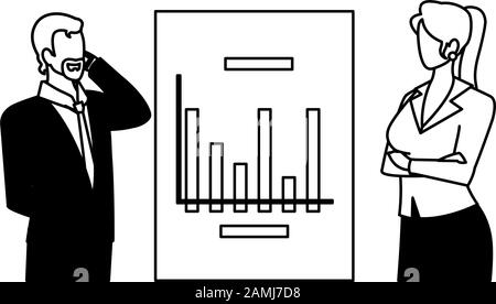 couple of people of business with graphs on white background vector illustration design Stock Vector