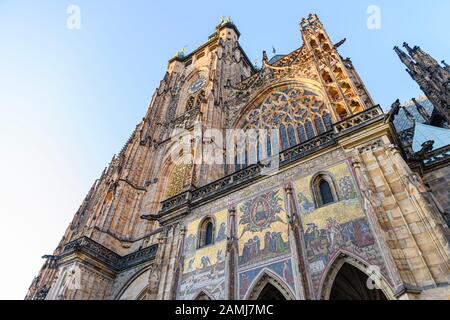 Ornate south side of St. Vitus Cathedral, Prague Castle, Prague, Czech Republic Stock Photo