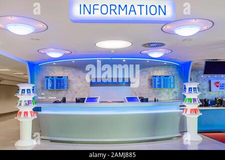 Airport information desk at Prague Airport, Czech Republic Stock Photo