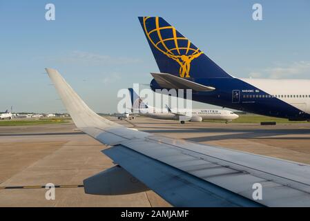 Airplanes on runway at George Bush Intercontinental Airport (IAH) in ...