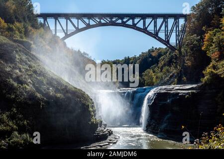 Waterfall on Genesee River in Letchworth State Park, NY Stock Photo