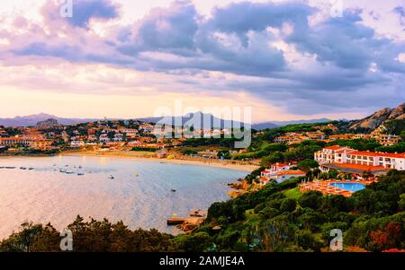 Landscape and Baja Sardinia luxury resort of Costa Smeralda reflex Stock Photo