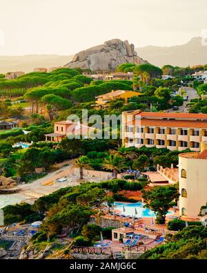 Landscape of Baja Sardinia luxury resort in Costa Smeralda reflex Stock Photo