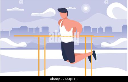Man pulled on the bar sports. Fitness. Flat design vector illustration. vector illustration design Stock Vector