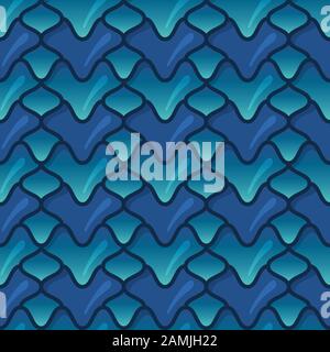 Green and blue Dragon scales. 3d fish scales. Bright seamless pattern with reptilian scales Stock Vector