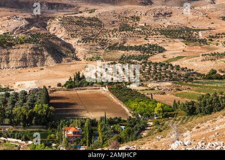 Morning view of Jordan valley, Jordan Rift Valley, near Ajloun, also ajlun, Jordan, middle east, Asia Stock Photo