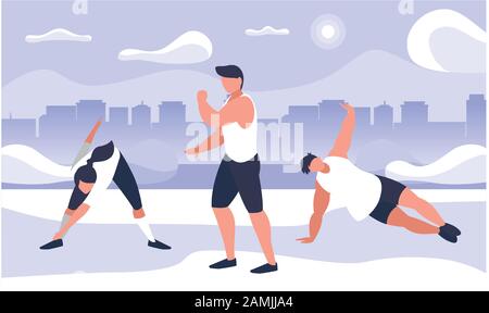 group of people exercising with background landscape vector illustration  design Stock Vector Image & Art - Alamy