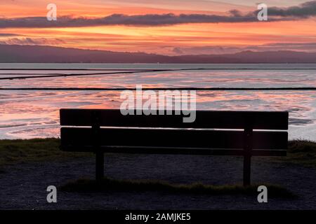 Sunset bench at Coyote Hills Regional Park Stock Photo