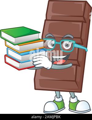 A clever chocolate bar mascot character working with laptop Stock ...