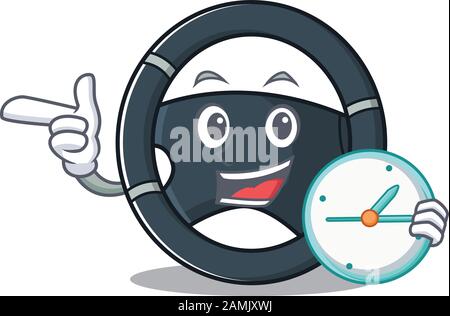 cartoon character style car steering having clock Stock Vector