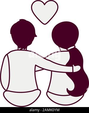 sitting romantic couple with a heart desing Stock Vector