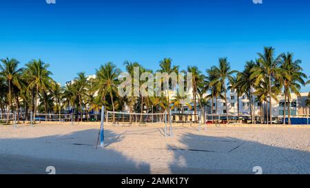 Miami Beach at morning time, Ocean Drive, Miami, Florida. Stock Photo