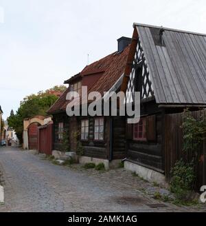 VISBY, SWEDEN ON OCTOBER 13, 2019. Street view of buildings. Old house, homes in the town. Editorial use. Stock Photo
