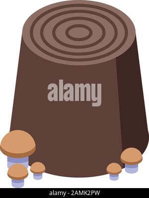 Mushroom on tree stump icon, isometric style Stock Vector
