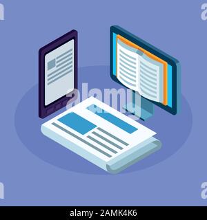 electronics books in desktop and tablet Stock Vector