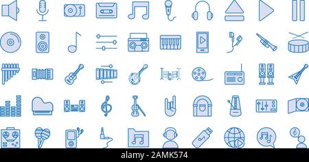 bundle of music audio set icons Stock Vector