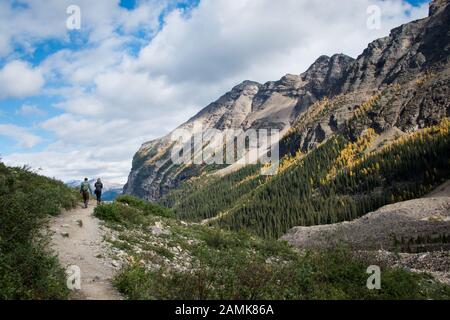 Hiking the Plain of Six Glaciers, Lake Louise, Banff National Park, Canadian Rockies Stock Photo