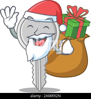 Santa key Cartoon character design having box of gift Stock Vector