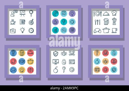 bundle icons of business with food and cybersecurity Stock Vector