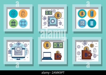 bundle designs of bitcoins and icons Stock Vector
