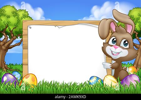 Easter Bunny Rabbit Eggs Sign Background Cartoon Stock Vector