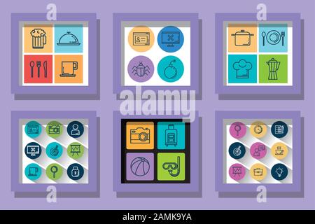 bundle of business and food with icons set Stock Vector