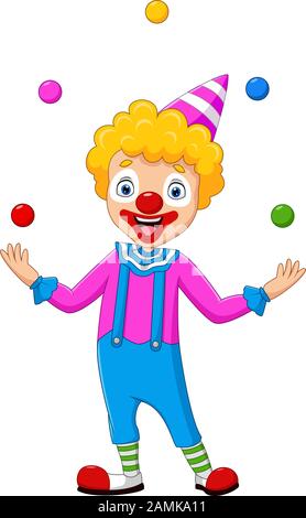Happy clown juggling balls on white background illustration Stock ...