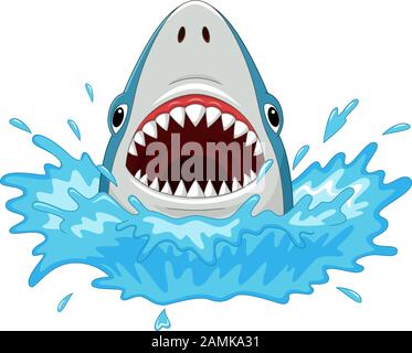 Cartoon shark with open jaws isolated on a white background Stock Vector
