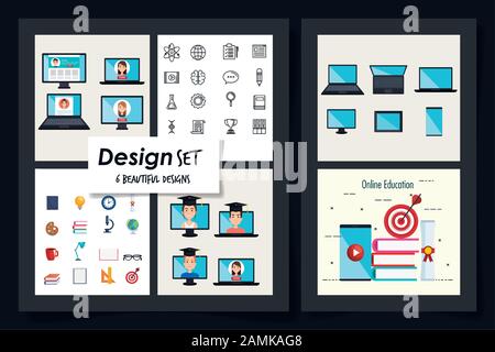 six designs of education online with icons Stock Vector Image & Art - Alamy