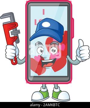 Cool Plumber smartphone love on mascot picture style Stock Vector