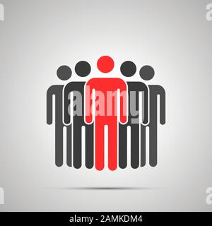 Folks with leader silhouette, simple black icon with shadow on gray Stock Vector