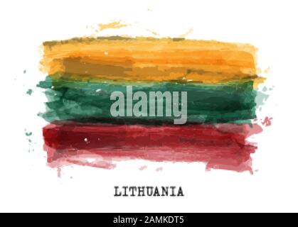 Realistic watercolor painting flag of Lithuania . Vector . Stock Vector