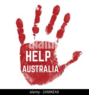 Grunge ink hand with message Help Australia on white background, vector illustration Stock Vector