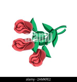 Bouquet of three roses icon design element on a white isolated background. Vector image Stock Vector