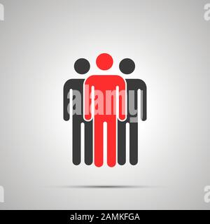 Group of three workers silhouette with leader, simple black icon with shadow Stock Vector