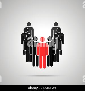 Group of workers silhouette with leader, simple black icon with shadow Stock Vector