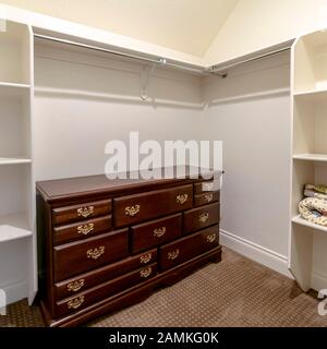Square frame Modern empty fitted dressing room interior bright interior Stock Photo