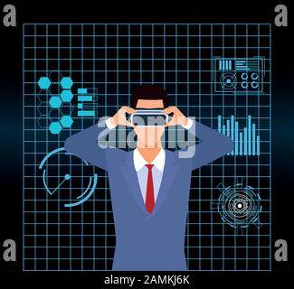 artificial intelligence technology man using vr goggles Stock Vector