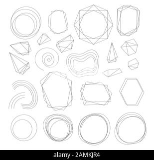 Crystal frames, vector abstract geometric shape diamond jewel borders. Triangle, square, spiral circle and polygonal curve line frames templates for wedding, save the date and birthday design elements Stock Vector